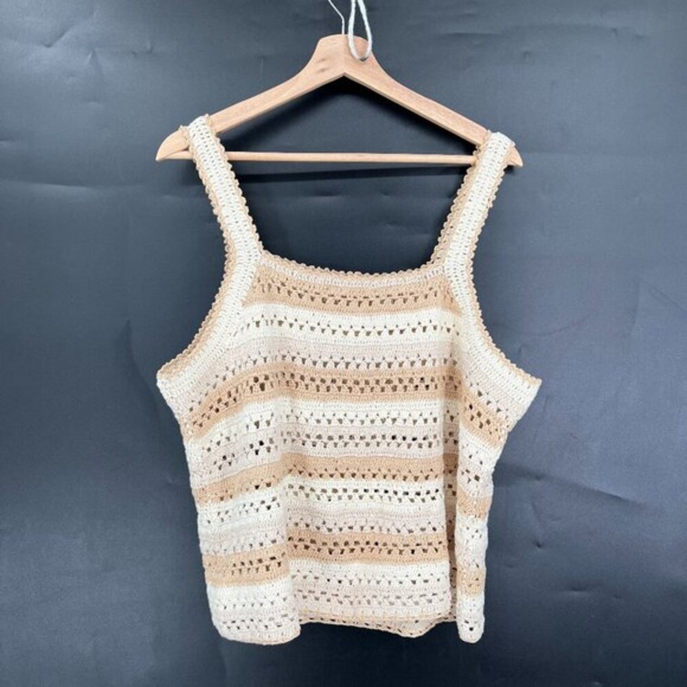 NEW Soludos knit crochet beige‎ white tan boho festival hippy top boxy cropped S